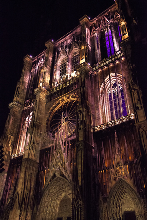 Old church in France, Strasbourg nightの写真素材