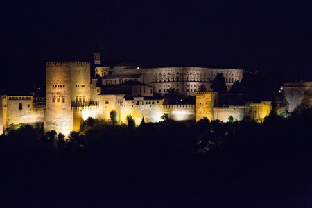 Andalusia, Alhambra at nightのeditorial素材