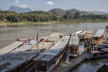 Laos, Mekong riverのeditorial素材