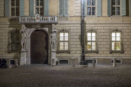 Mantua, Italy, night of historic buildingのeditorial素材