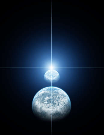 Double Planet system with blue rising starの写真素材