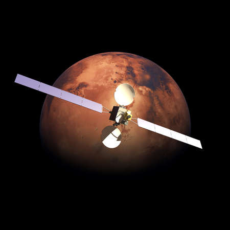 Artificial Probe orbiting above Red Planet Marsの写真素材