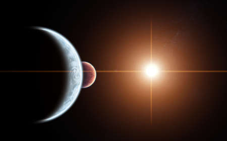Planet Alignment with rising Sunの写真素材