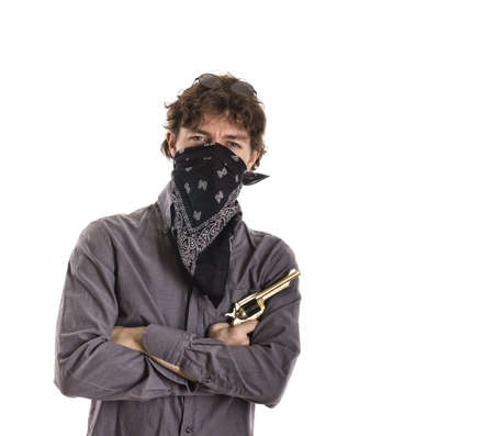 Criminal Portrait with Gun and Maskの写真素材