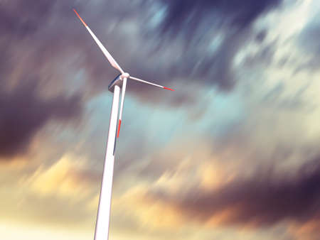 Wind Turbine with moving clouds on background