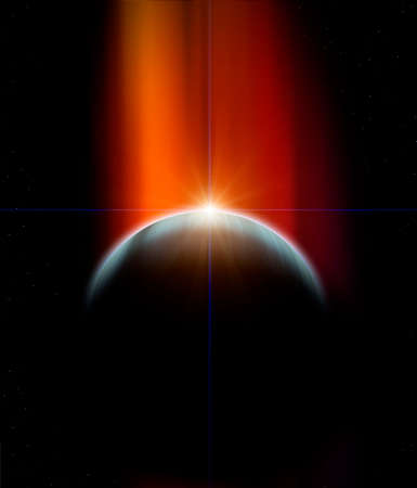 Planet with nebula and Rising Starの写真素材