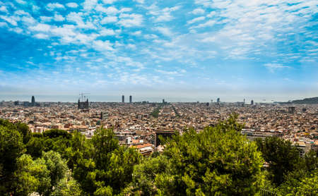 View of Barcelona from Park Guell in a sunny dayの写真素材