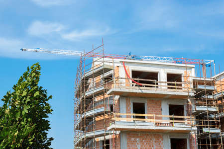 Yard of new apartments under constructionのeditorial素材