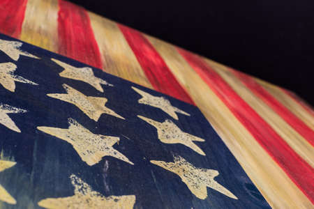 Flag of the old USA drawn on a wood tableの写真素材