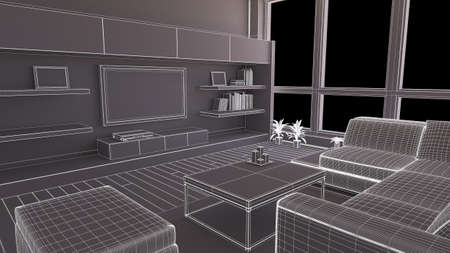 Interior render of a dining room without materialsの写真素材