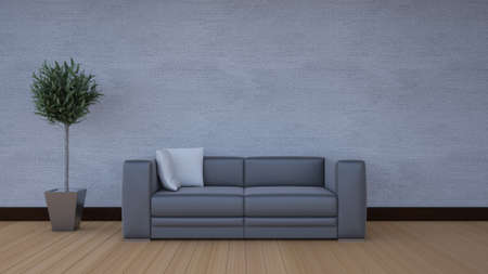 Front view of an interior rendering of a living room with texturesの写真素材