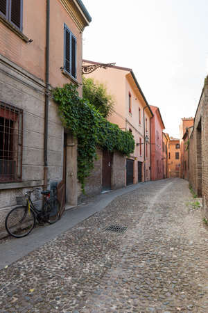 Ancient medieval street in the downtown of Ferrara cityの写真素材
