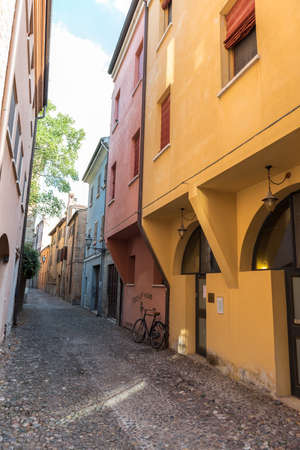 Ancient medieval street in the downtown of Ferrara cityの写真素材