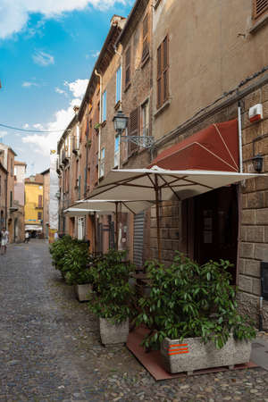 Ancient medieval street in the downtown of Ferrara city