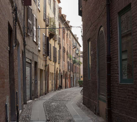 Ancient medieval street in the downtown of Ferrara cityのeditorial素材