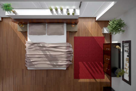 3D interior rendering of a modern bedroomの写真素材
