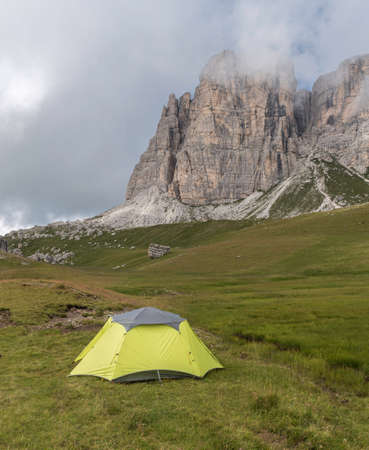 view of a tent in the italian dolomitesの写真素材