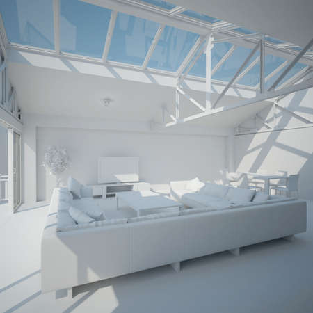 3D interior rendering of a living roomの写真素材