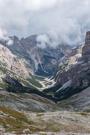 Beautiful views of the italian dolomites during a cloudy dayの写真素材