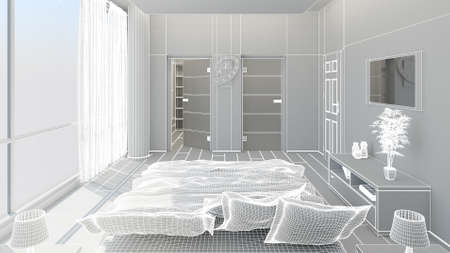 3D Interior rendering of a modern bedroomの写真素材