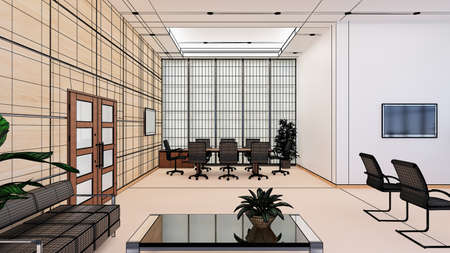 3D Interior rendering of a modern office