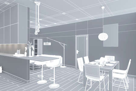 3D Interior rendering of an open space Apartment