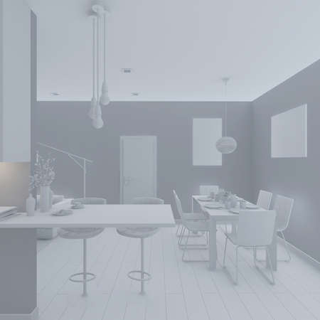 3D Interior rendering of an open space Apartmentの写真素材