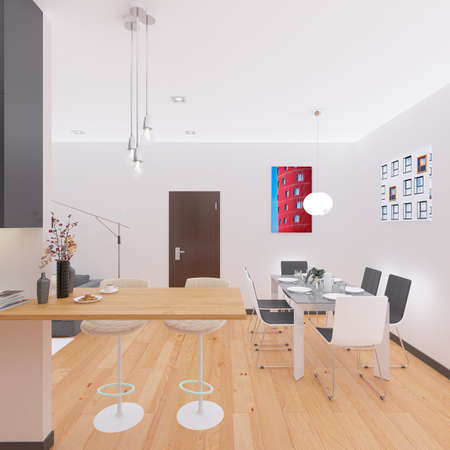 3D Interior rendering of an open space Apartment