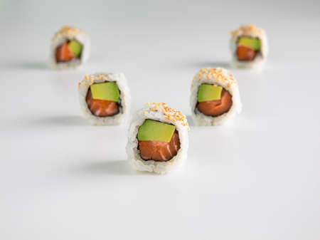 Sushi rolls on white background