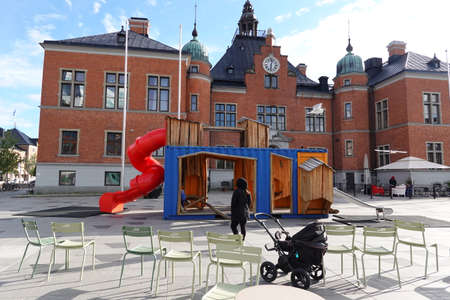 Container converted in an attraction for kids with sliderの写真素材