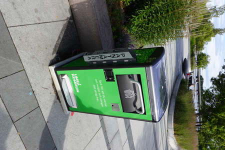 Modern Swedish trash can with solar panelの写真素材