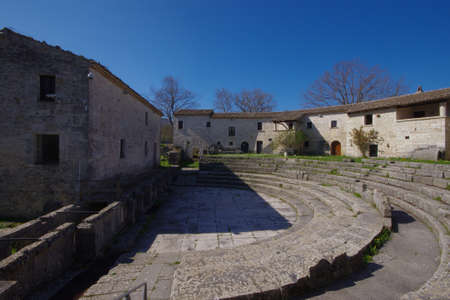 View of the theater in the archaeological site of Altilia located in Sepino, Molise, Italyの写真素材