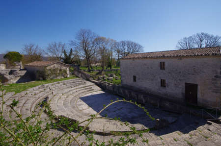 View of the theater in the archaeological site of Altilia located in Sepino, Molise, Italy.の写真素材