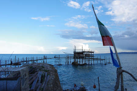 A Trabucco or fishing trap used as a typical restaurant with fish-based cuisine.の写真素材