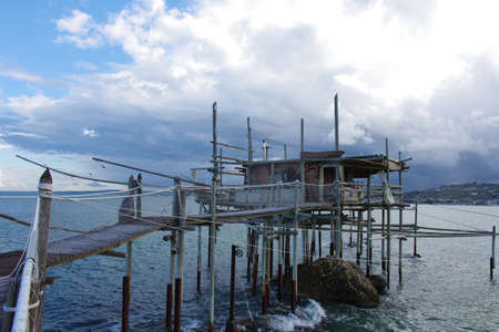 A Trabucco or fishing trap used as a typical restaurant with fish-based cuisine.の写真素材