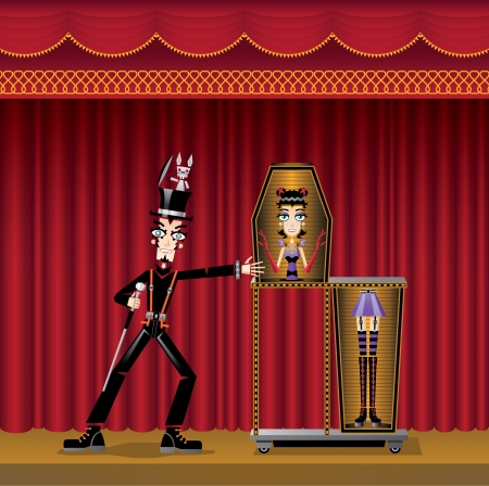 Magician cutting assistant in half  EPS10のイラスト素材