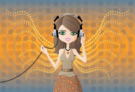 Young woman enjoying music with headphones  feeling the magic and power of each musical note  EPS10 with transparenciesのイラスト素材