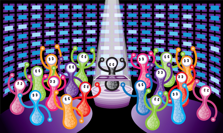 A large group of people dancing in a nightclub with a DJ music. EPS10 with tranparencyのイラスト素材