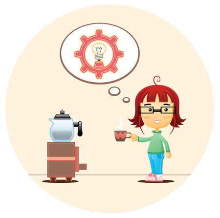A girl has a moment of inspiration while drinking coffee.のイラスト素材
