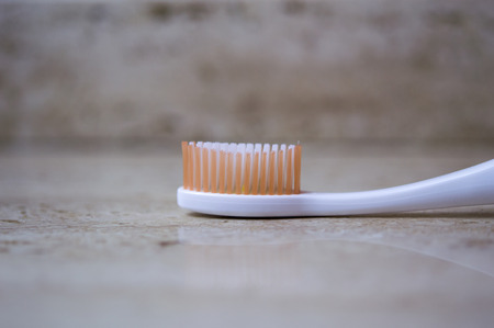 Toothbrush in macro view with blurred backgroundの写真素材