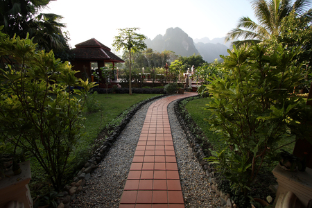 walkway in resort gardenの写真素材