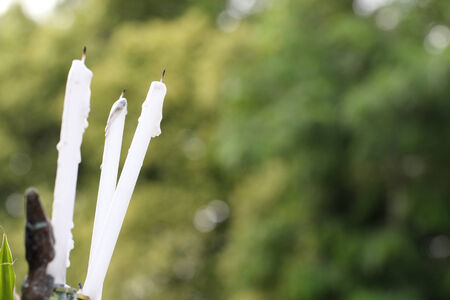 extinguished or used candle in gardenの写真素材