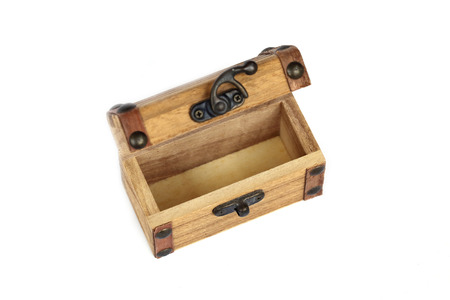 Wood coffer isolate on white.の写真素材