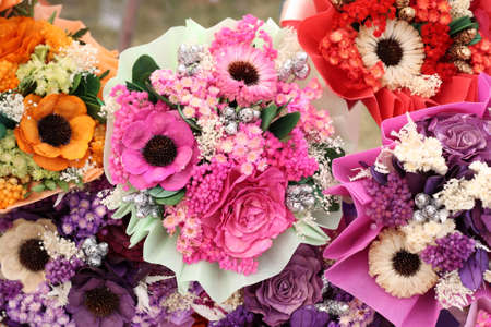 Bouquet of colorful artificial flowers.の写真素材