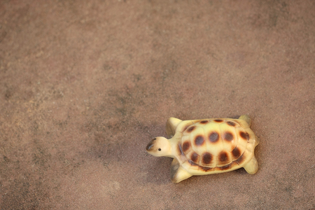 Small turtle statue on sandstone floor.の写真素材