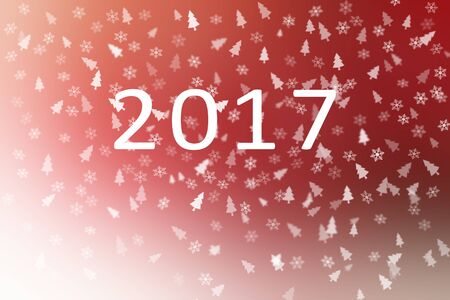 Happy new year 2017 Abstract red and white with snow flakes and  christmas tree for background.