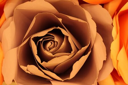 Close up of Rosy Brown or Misty Pink color rose make from paper for abstract background.の写真素材