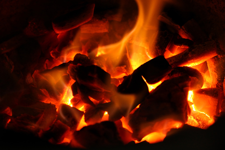 Hot burning charcoal in fire.の写真素材