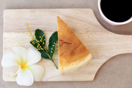 Japanese style Cheesecake, top view on wooden plate.の写真素材