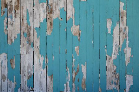 Old wood planks texture background with grungy blue painted.の写真素材